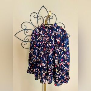 Ann Taylor Long Sleeve Mockneck Floral Blouse